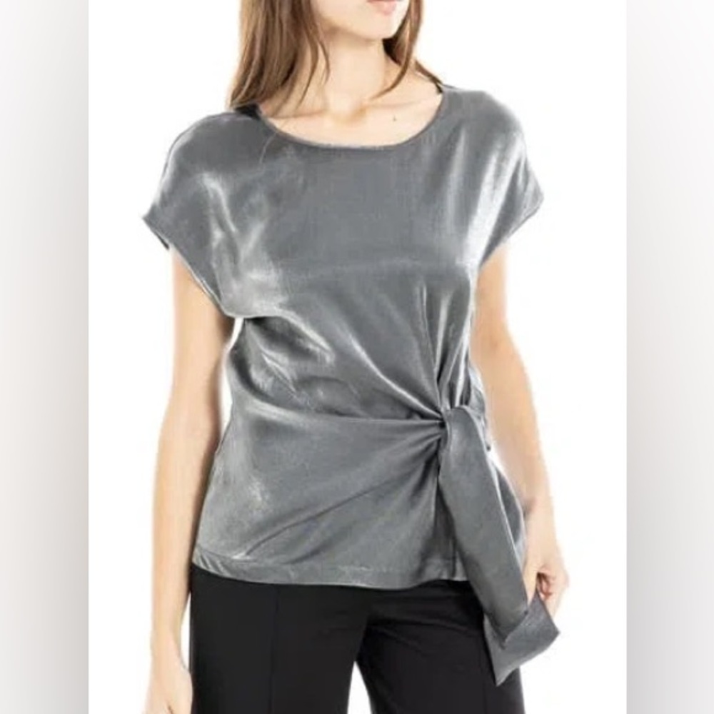 Max Studio Silver Tie-Front Short Sleeve Top